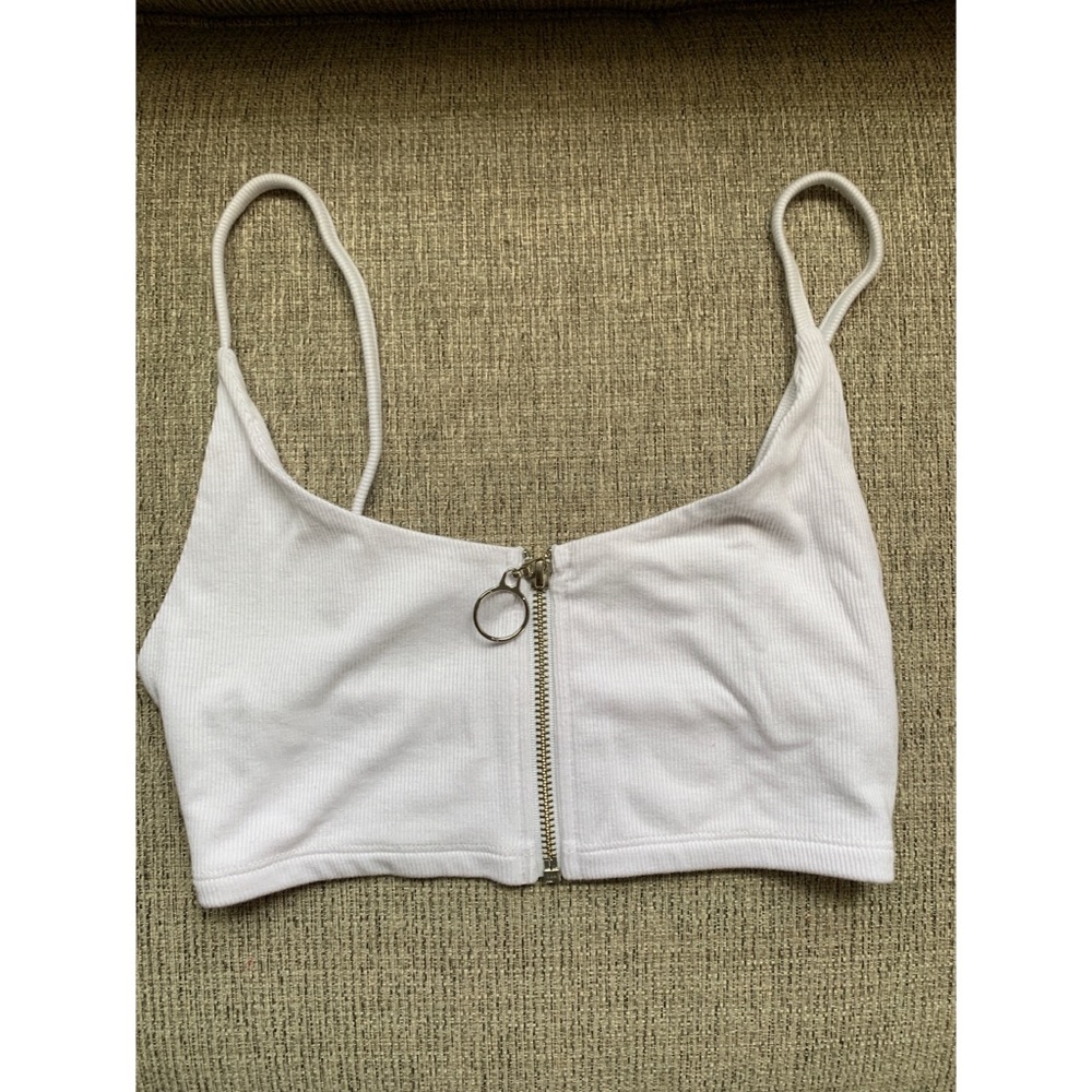 Zip Crop Tank (White, Size S)